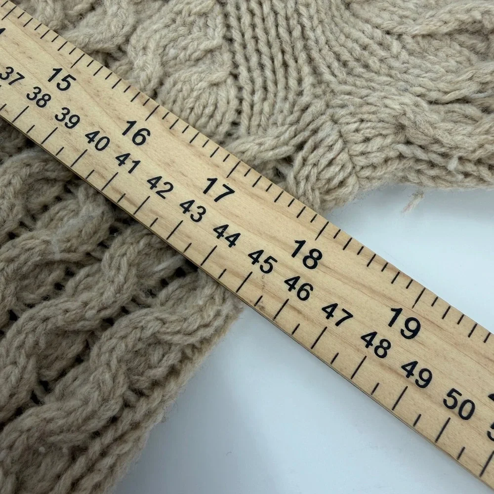 J Crew‎ Cable Knit Womens Merino 100% Wool Sweater Tan Crew Neck Small